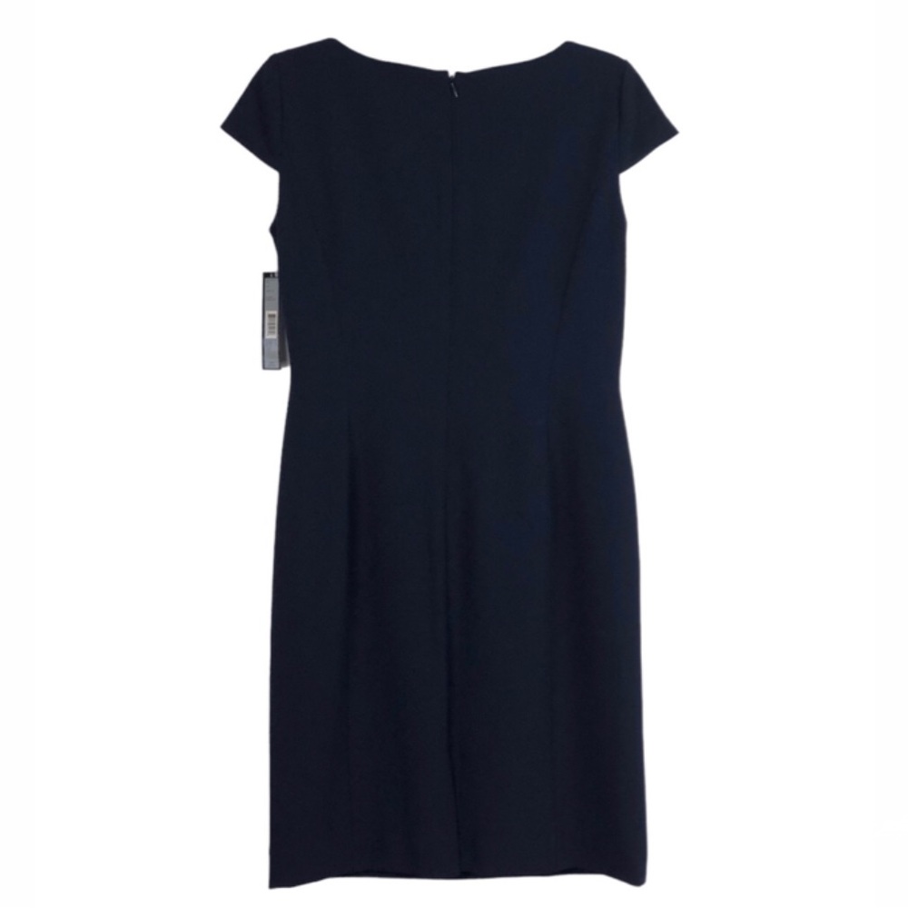 Tahari ASL Navy Asymmetric Collared Sheath Dress 6 - Picture 3 of 16